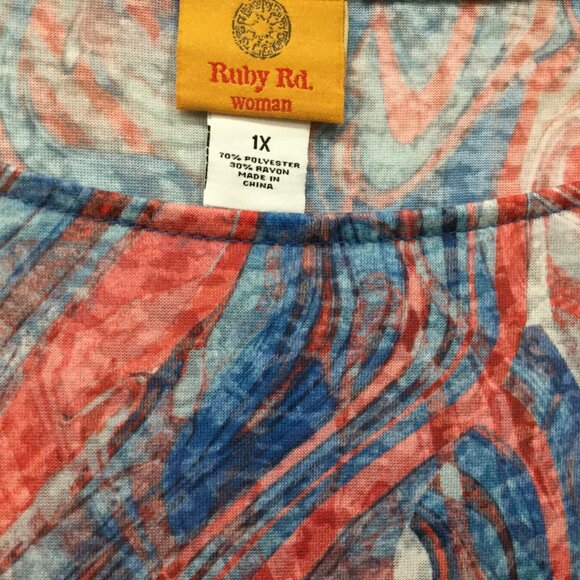 Ruby Rd. Women Size 1X Short Flutter Sleeve Top Blouse patriotic red white blue - Picture 2 of 9